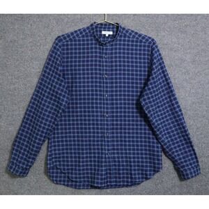Boglioli Shirt Men 40 Blue Plaid Grandad Garment-Dyed Check Button Up Linen EUC